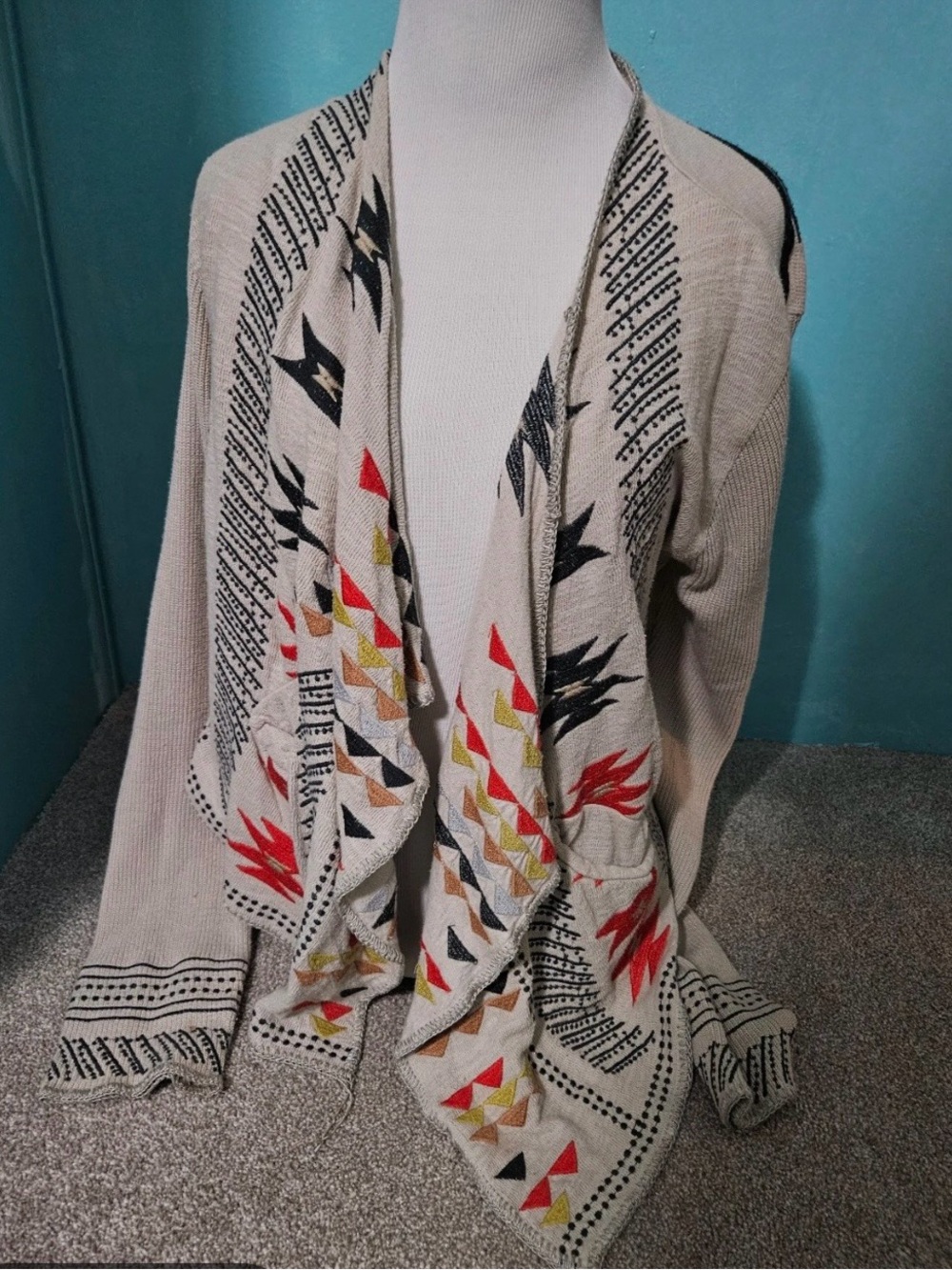 Johnny Was Biya Aztec-Print Open Front Cardigan